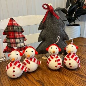 Felt Trees with 4 Snowman Ornaments